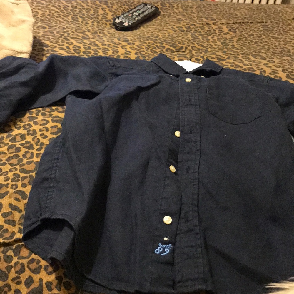 Little Boys Dark Blue Linen Shirt